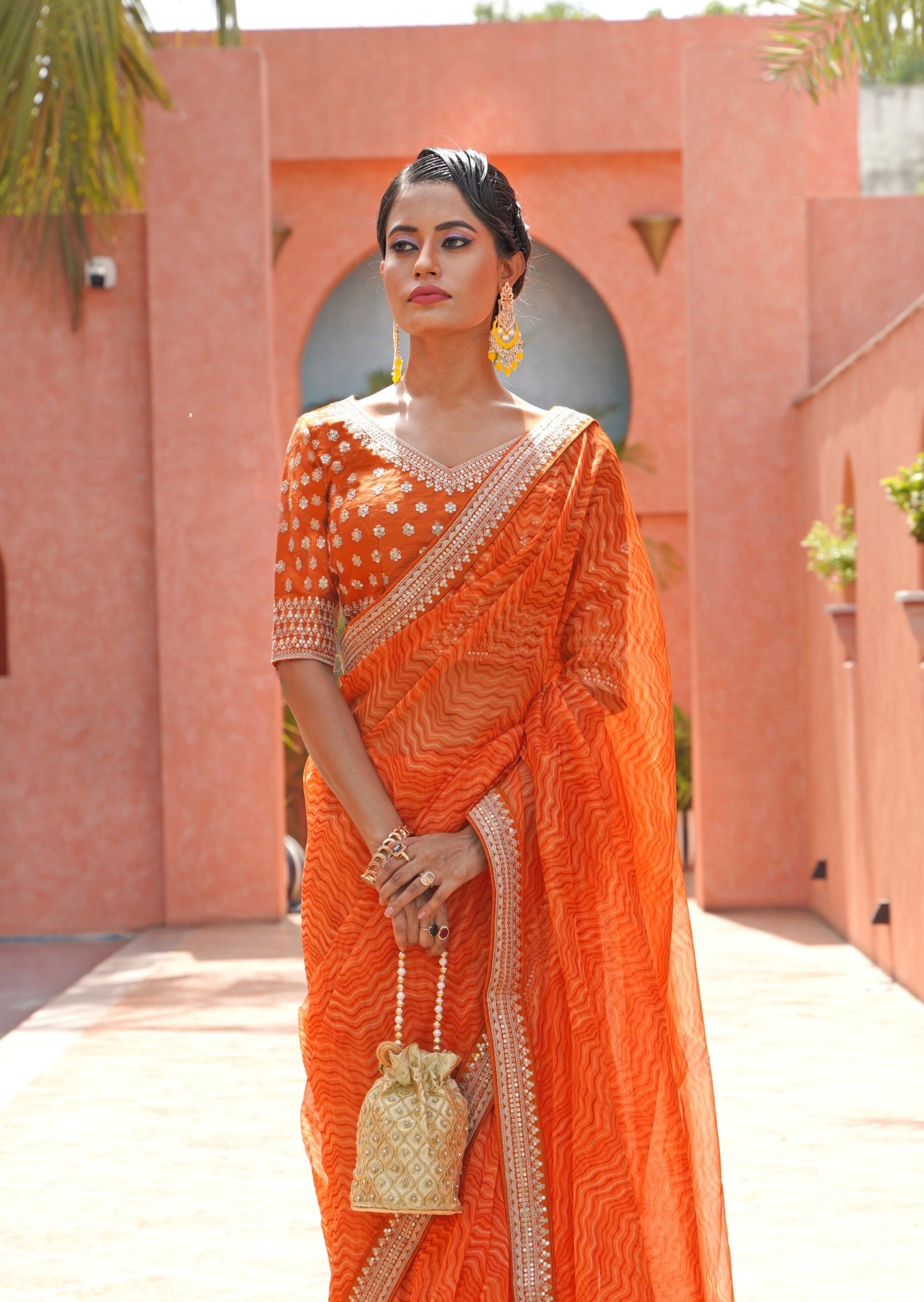 BLACK LEHARIYA PARTY ORGANZA BANARASI SAREE main image 0