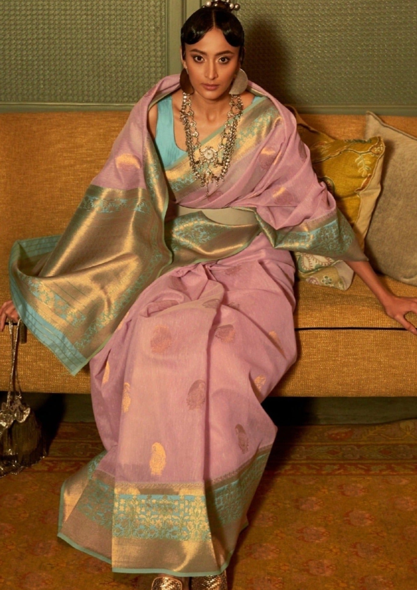 Pure linen handloom saree