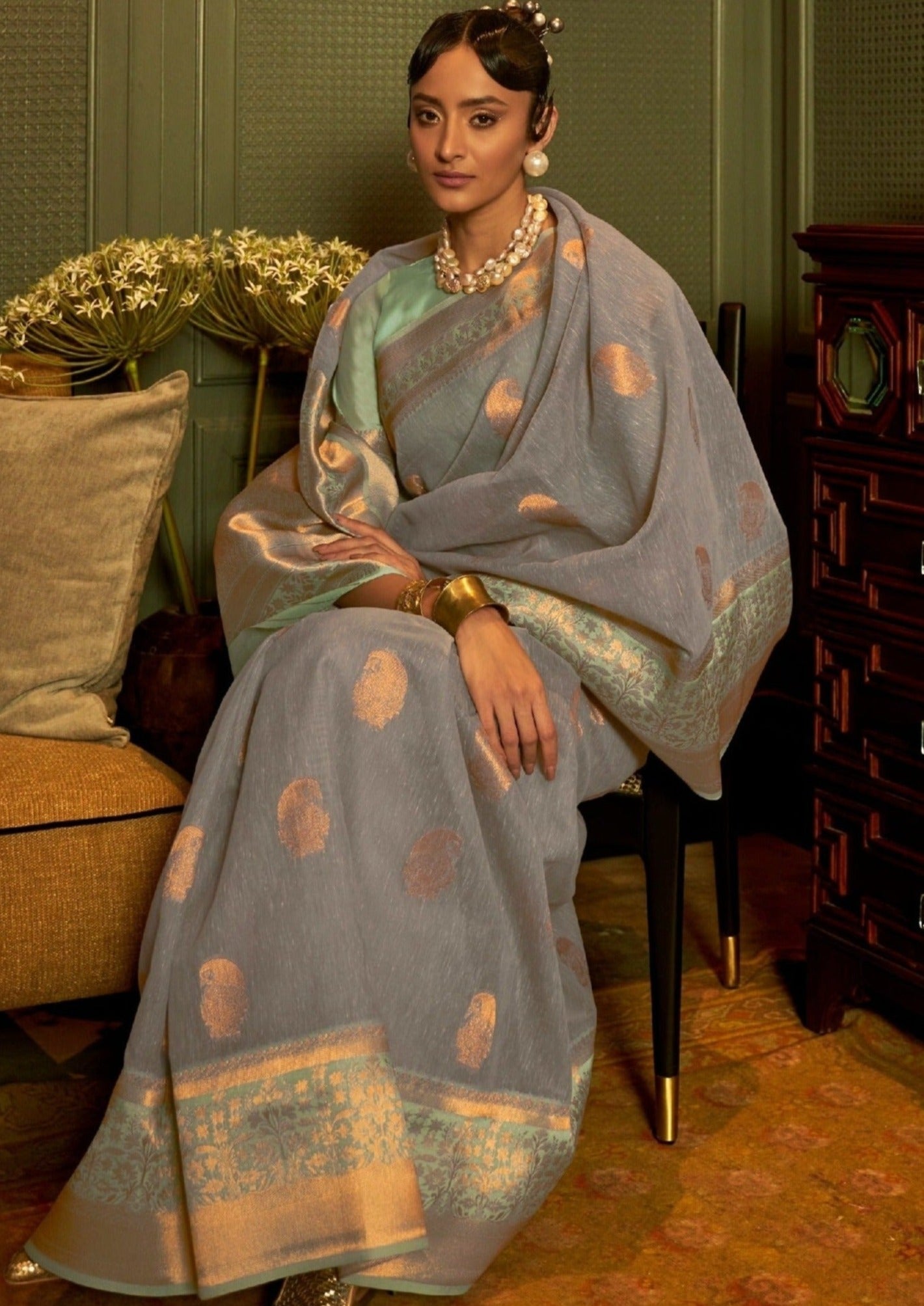 Pure linen handloom saree