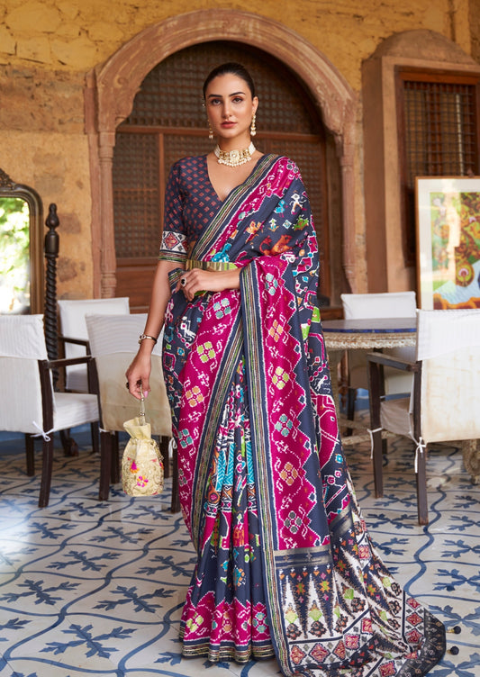 Patola Silk Indigo Blue Ikat Saree