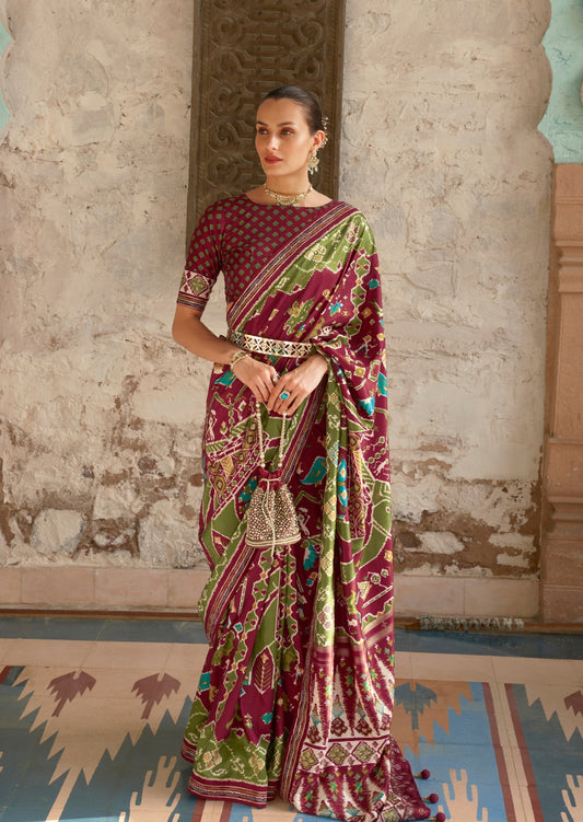 Patola Silk Burgundy Red Saree