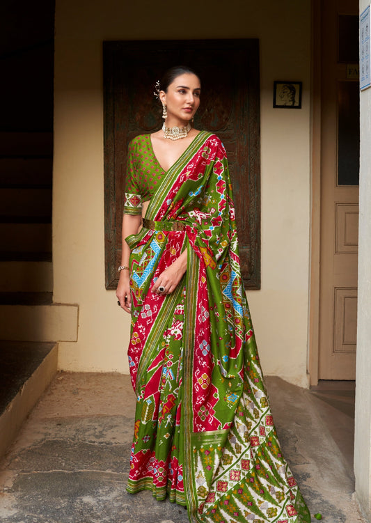 Patola Silk Olive Green Saree