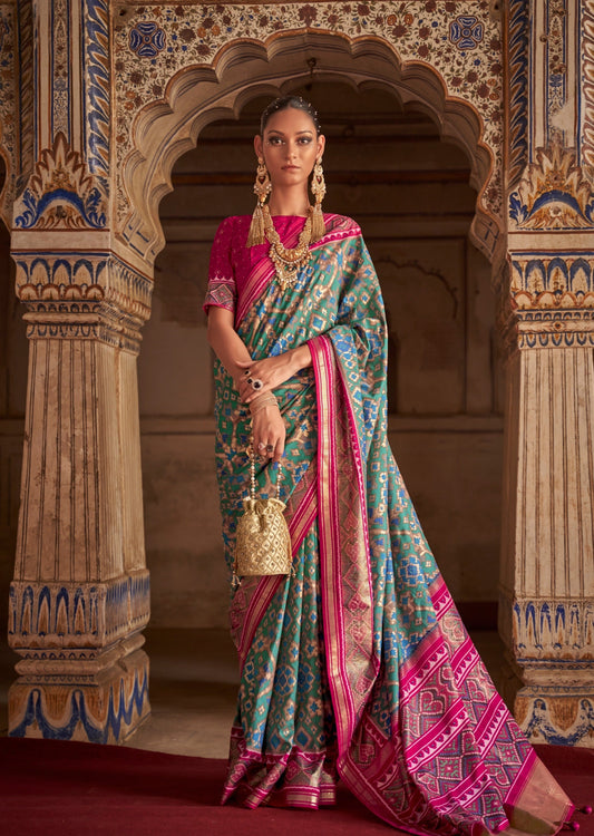 Patola Silk Ocean Green Saree