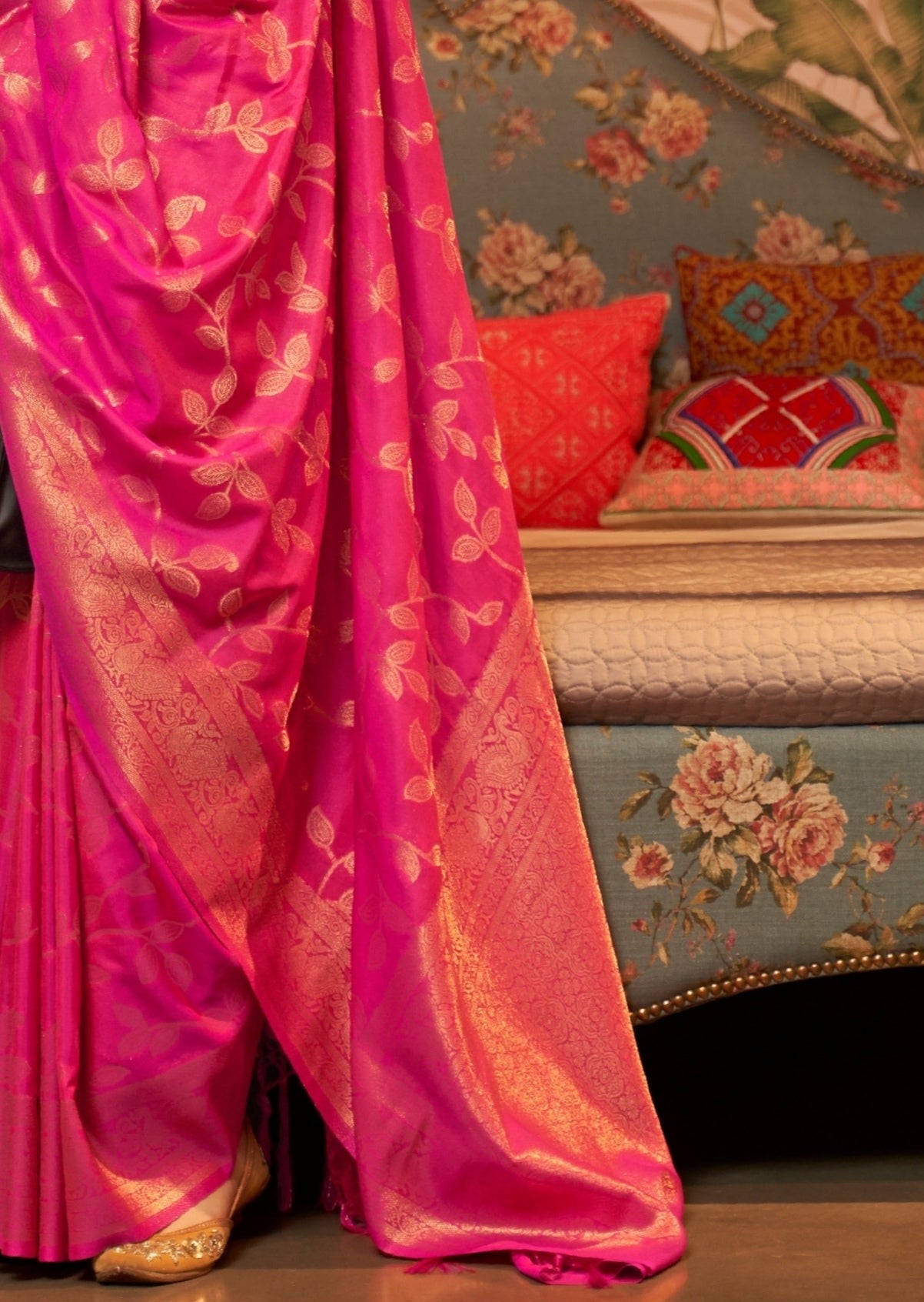 Banarasi Silk Hot Pink Zari Work Bridal Saree