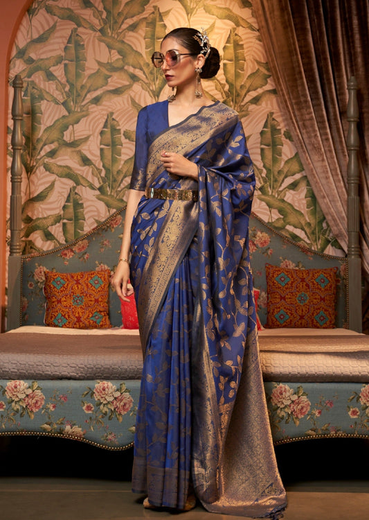 Banarasi Silk Ink Blue Saree