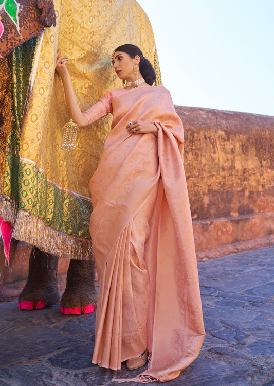 Peach Color Silk Saree With Designer Blouse
