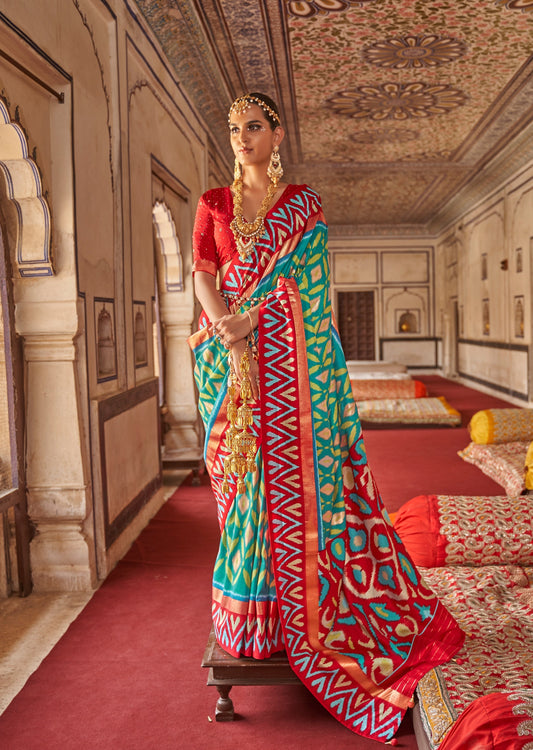 Patola Seafoam Green Ikat Saree