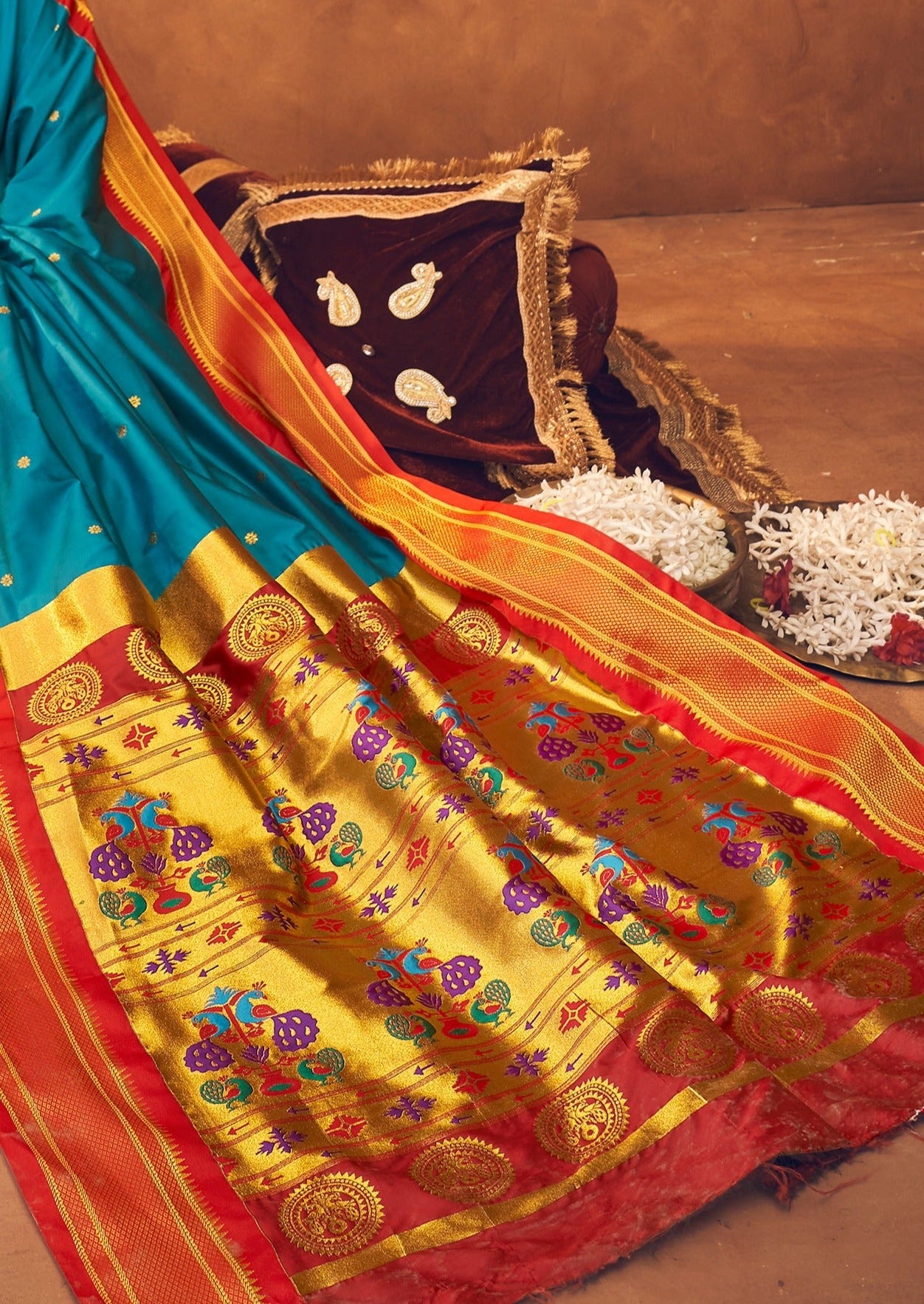 Pure Paithani Silk Blue Handloom Saree