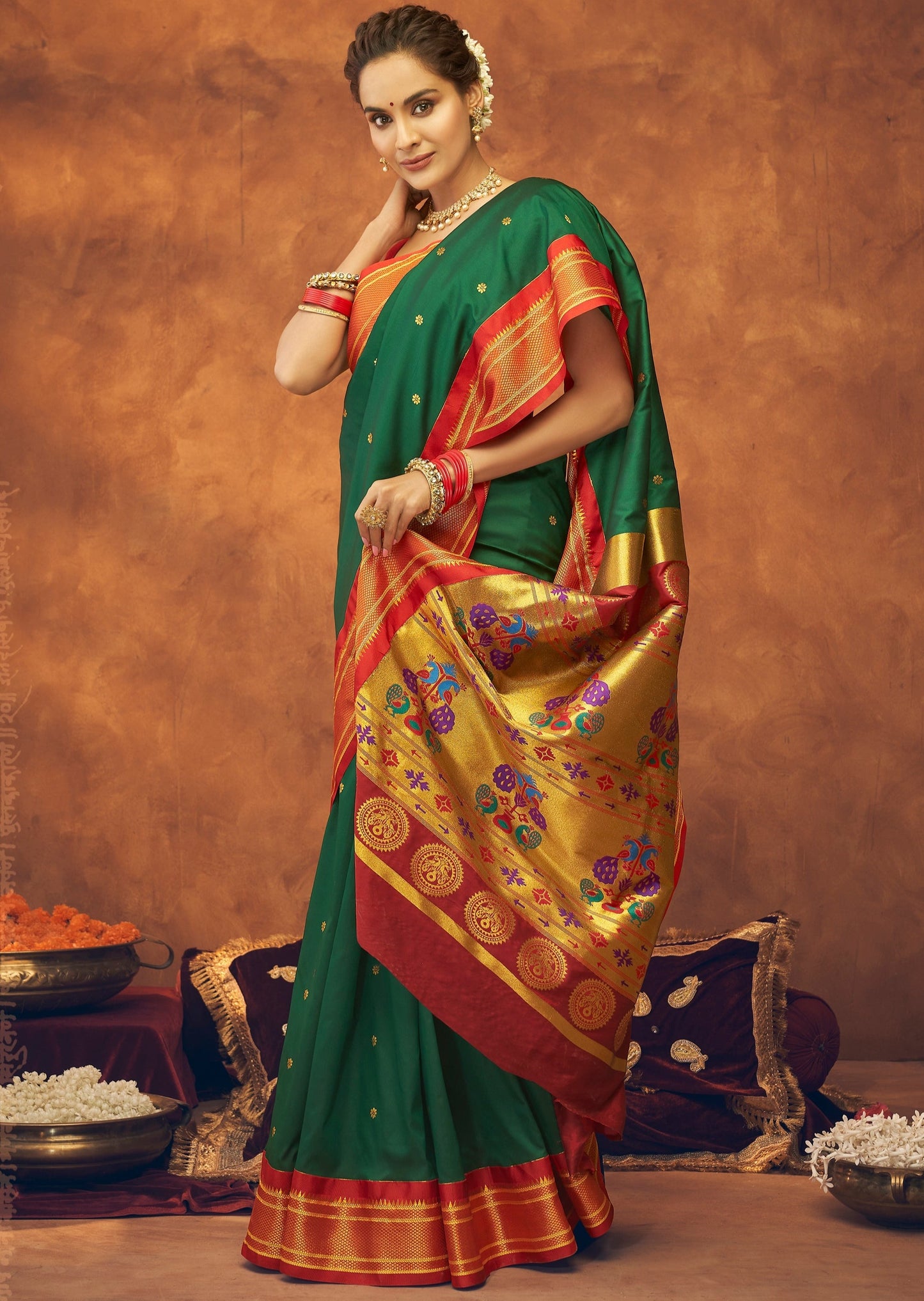Shubhshree Paithani Silk Green Handloom Saree