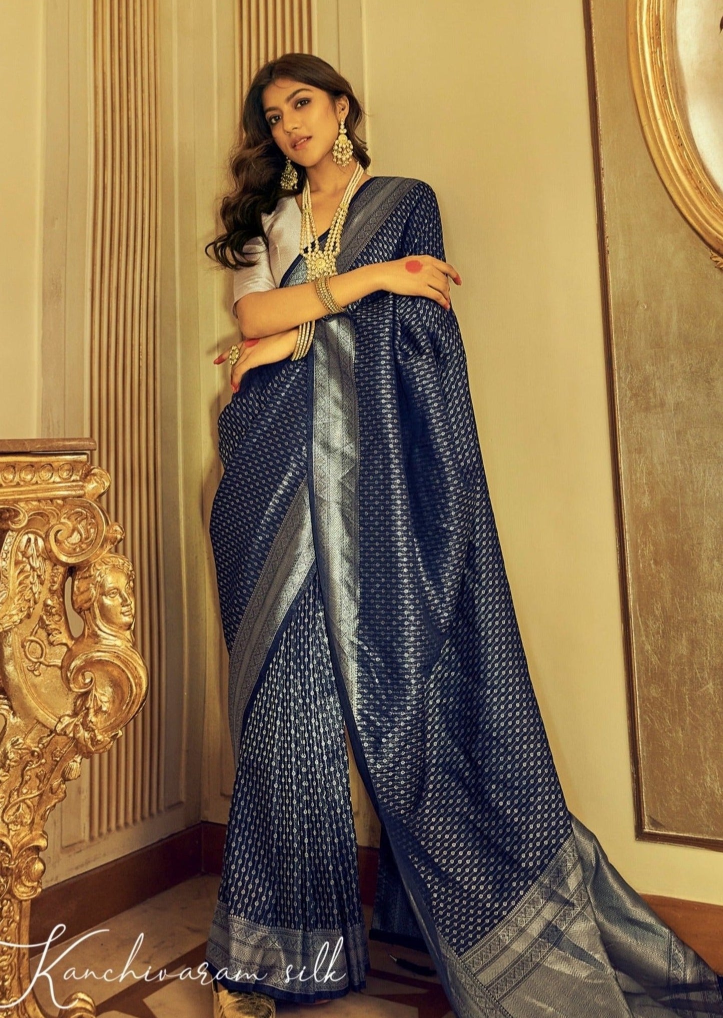Buy Royal Blue Paisley Bordered Saree Online in India @Mohey - Saree for  Women