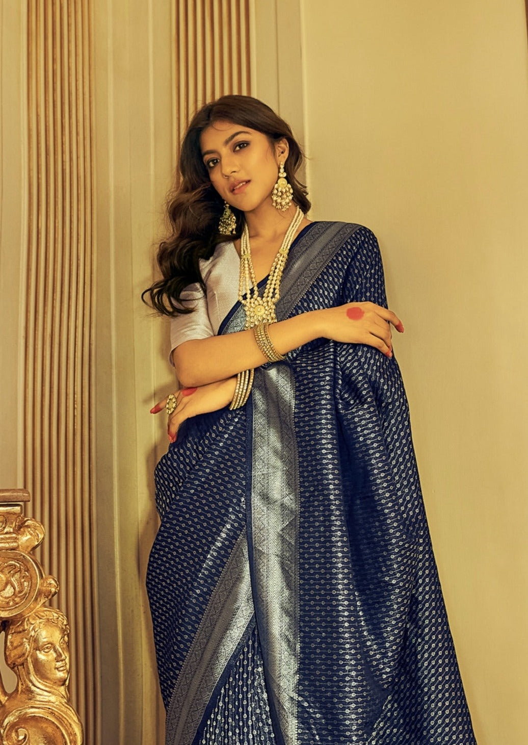 Buy Blue Kanjeevaram Silk Weaving Work Saree Festive Wear Online at Best  Price | Cbazaar