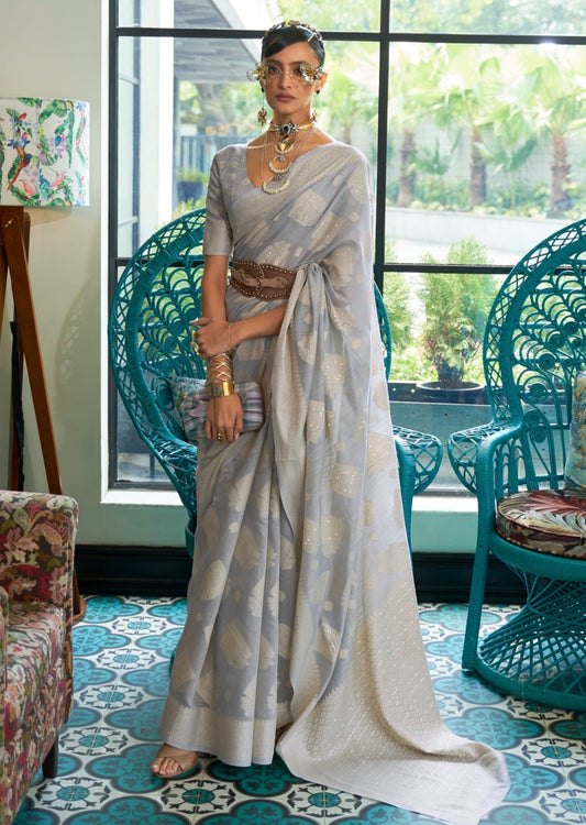 Lucknowi Chikankari Grey Cotton Saree