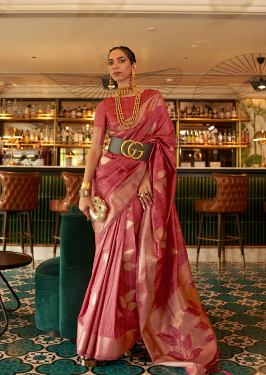 Pure Tussar Silk Handloom Saree (Red)