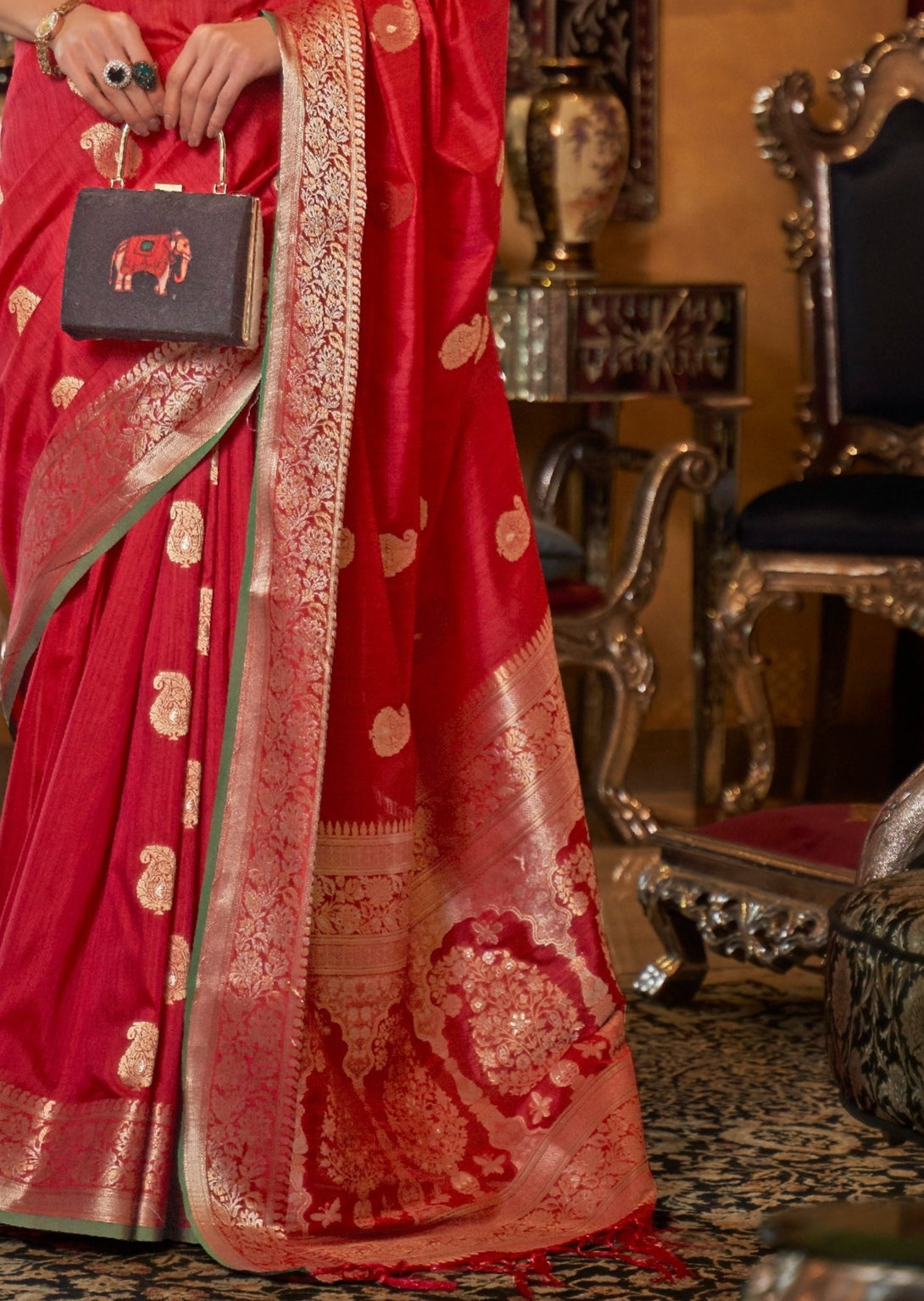 Pure Handloom Tussar Silk Red Bridal Saree