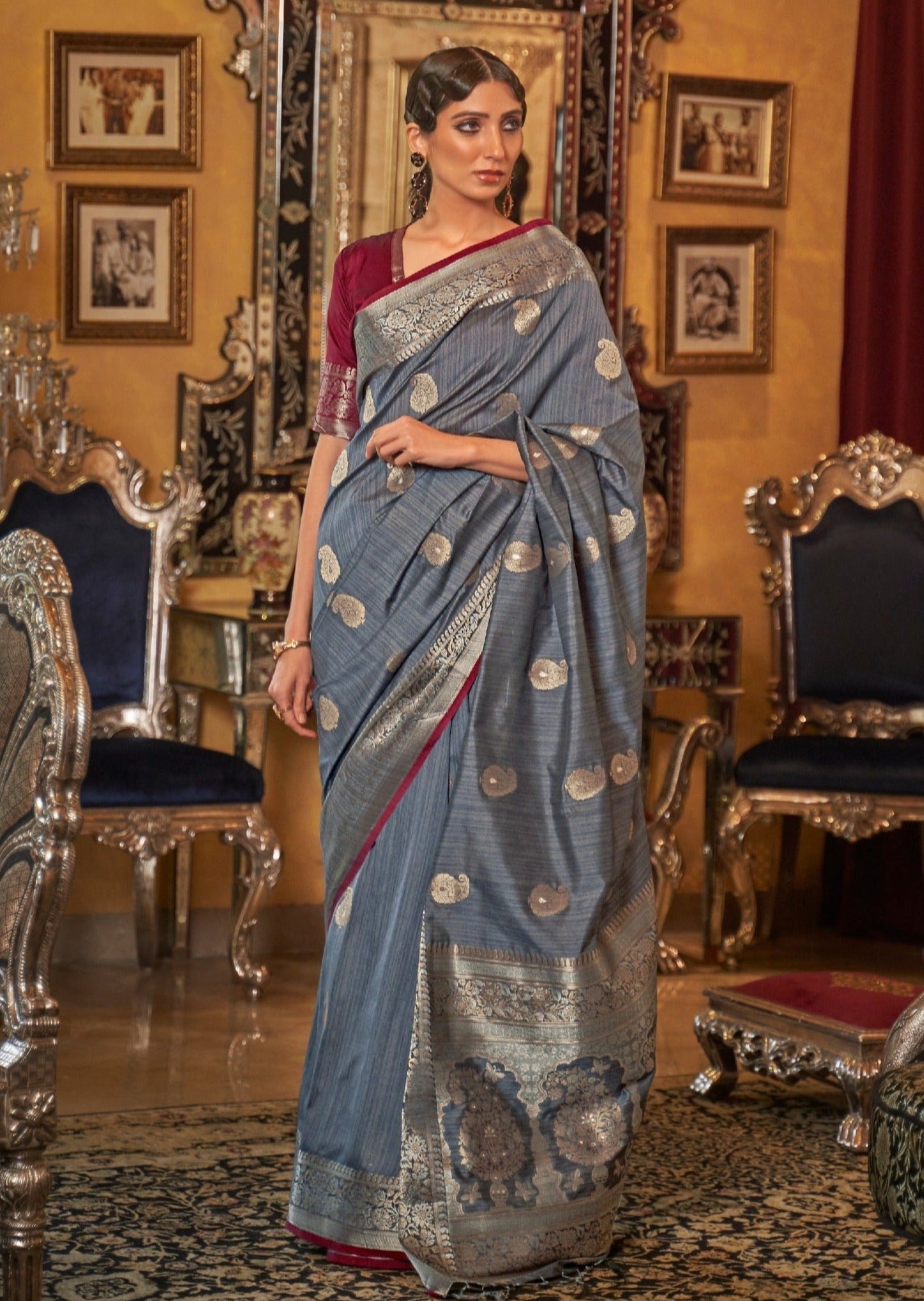 Pure Tussar Silk Grey Handloom saree online.