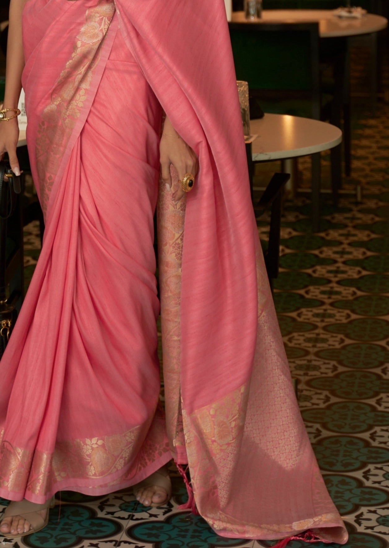 Pure Tussar Silk Handloom Pink Saree