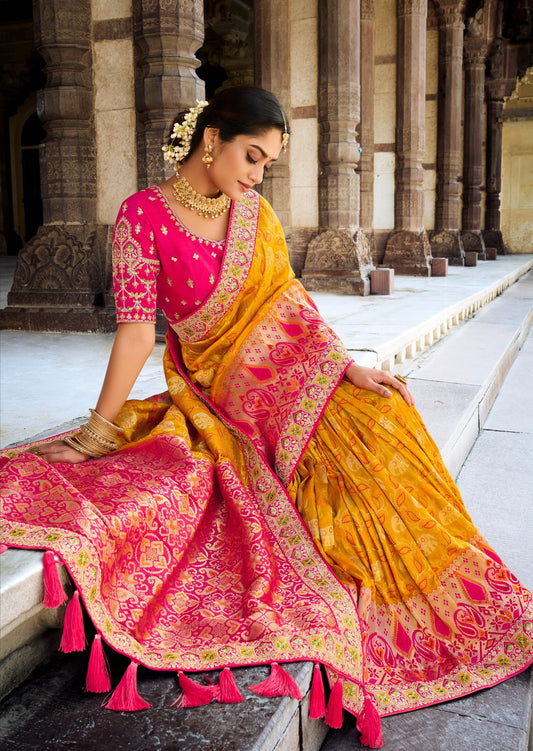 Banarasi Patola Silk Turmeric Yellow Bridal Saree