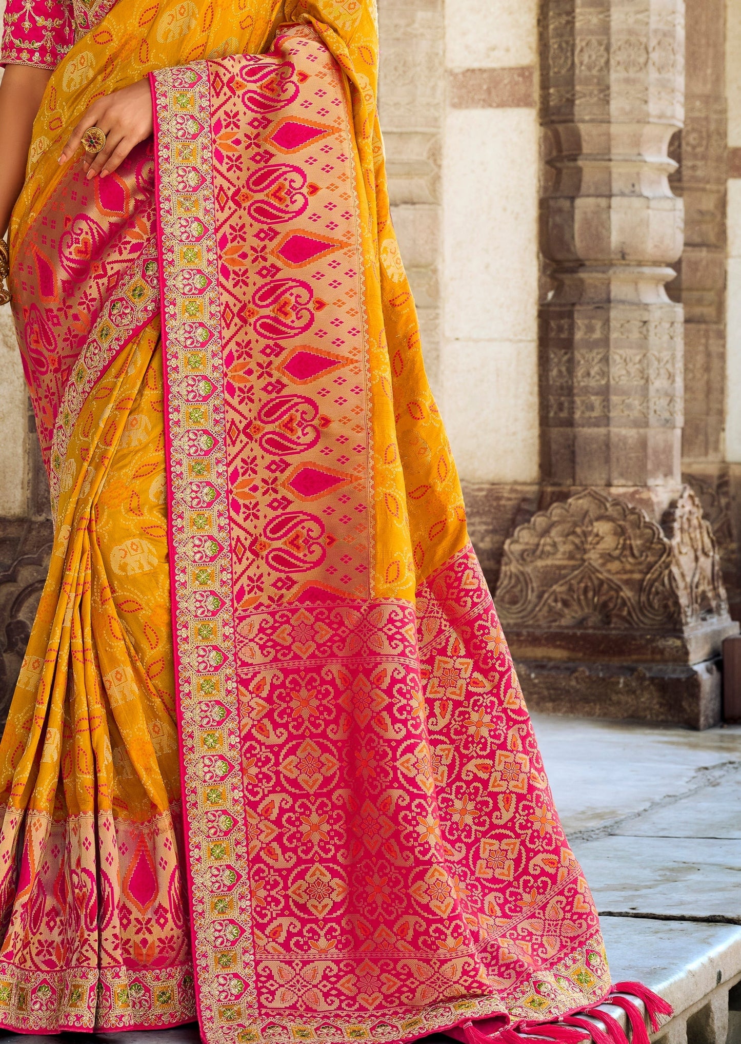 Banarasi Patola Silk Turmeric Yellow Bridal Saree