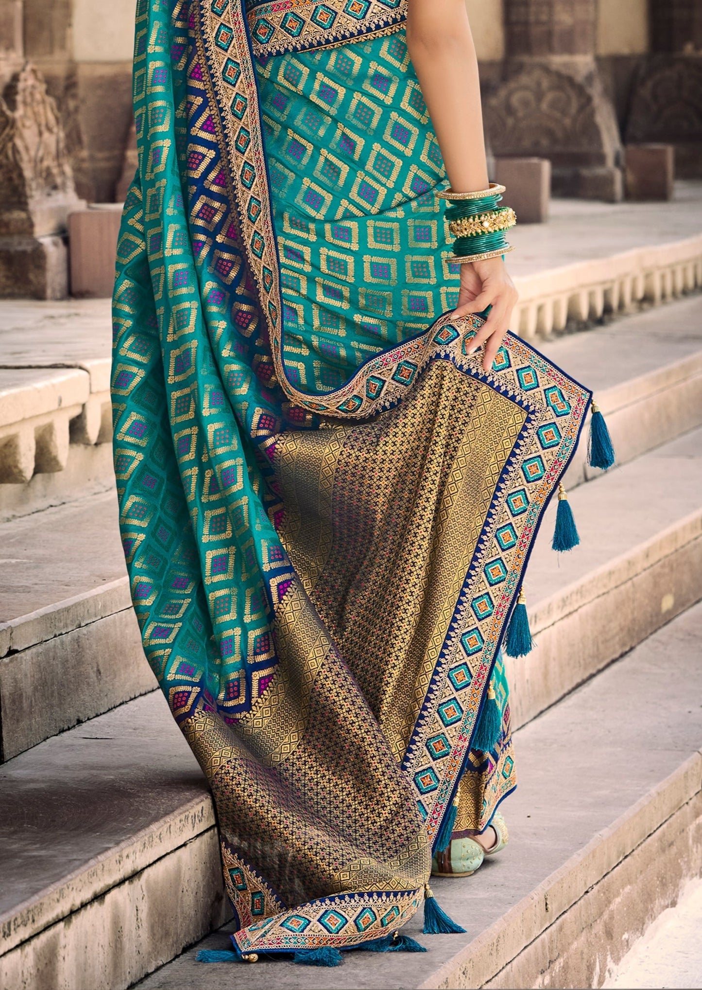 Banarasi Patola Silk Turquoise Blue Saree