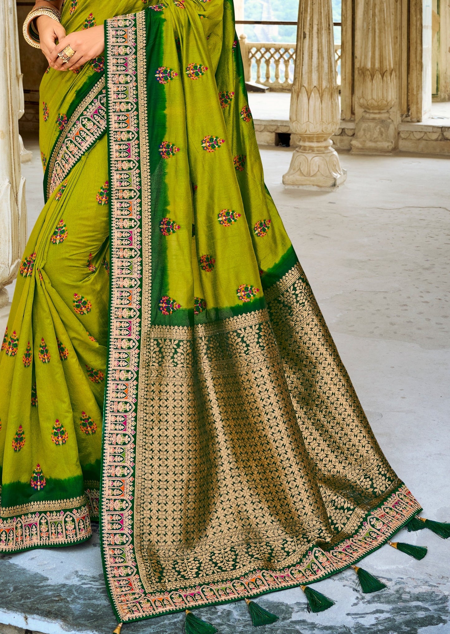 Banarasi Patola Silk Bridal Saree (Green)