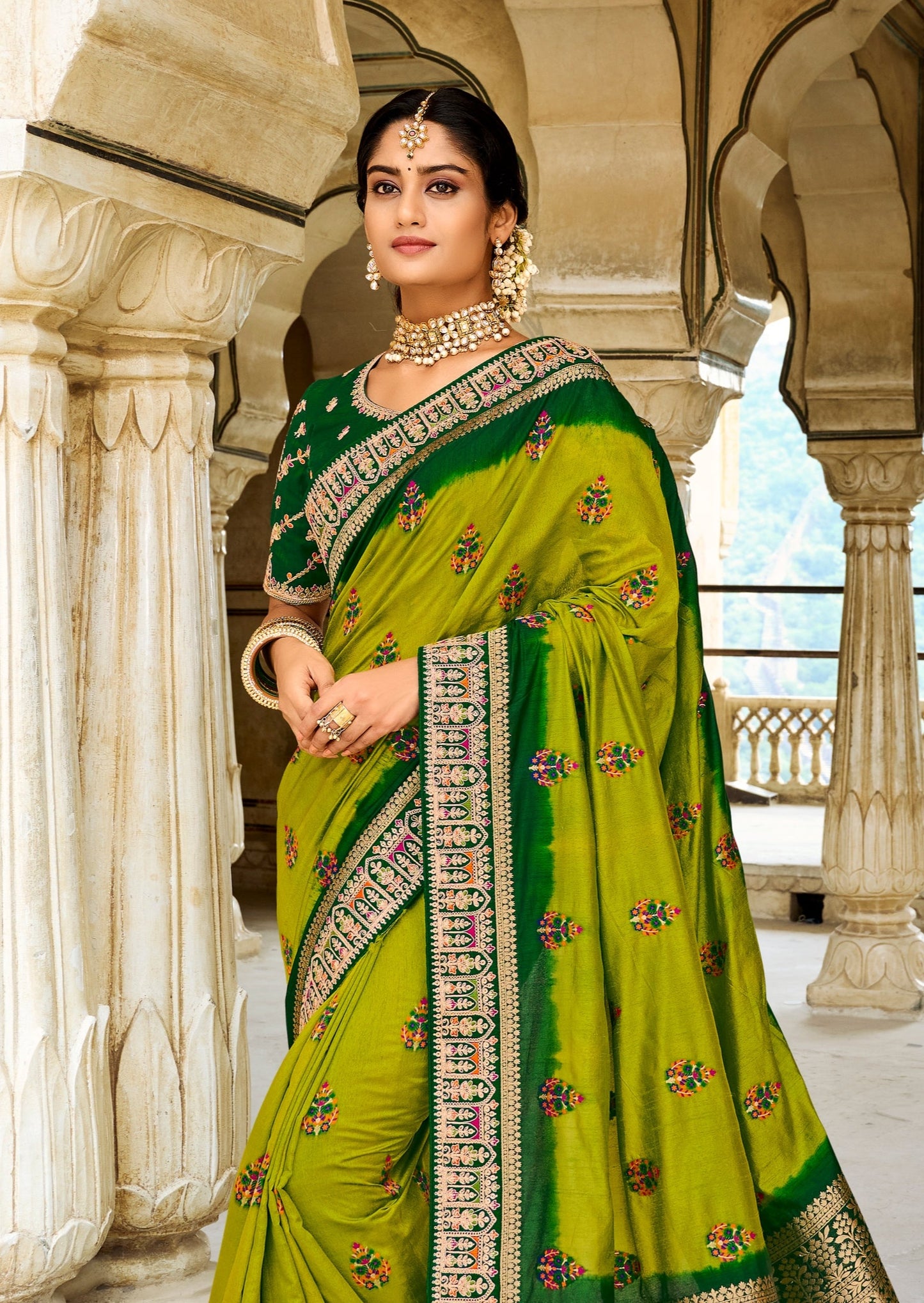 Banarasi Patola Silk Bridal Saree (Green)