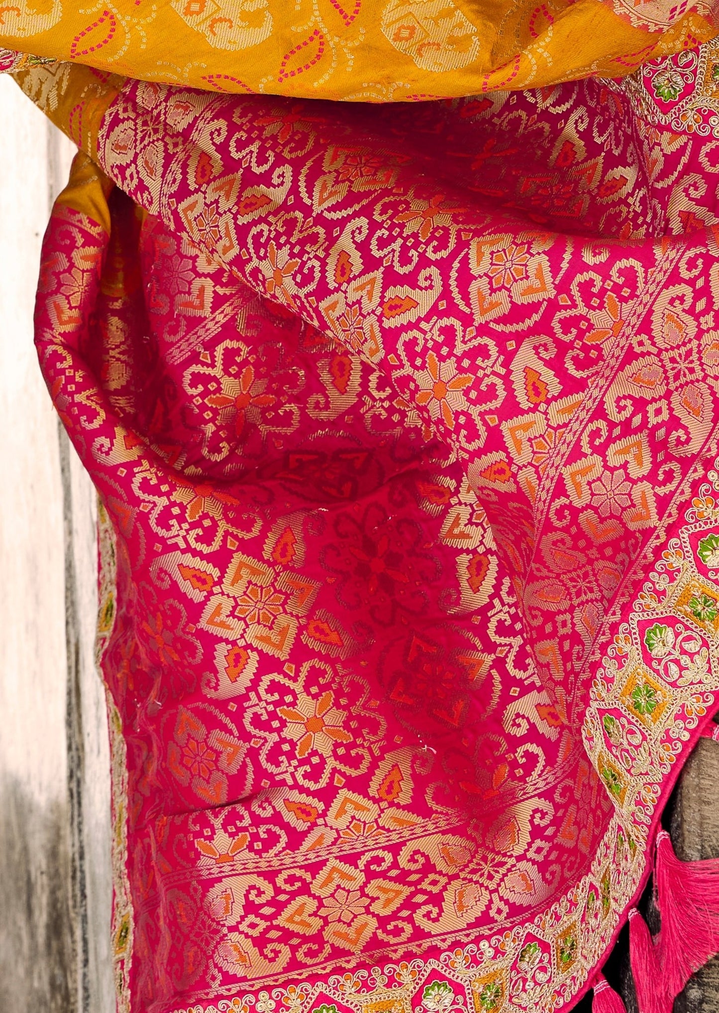 Banarasi Patola Silk Turmeric Yellow Bridal Saree