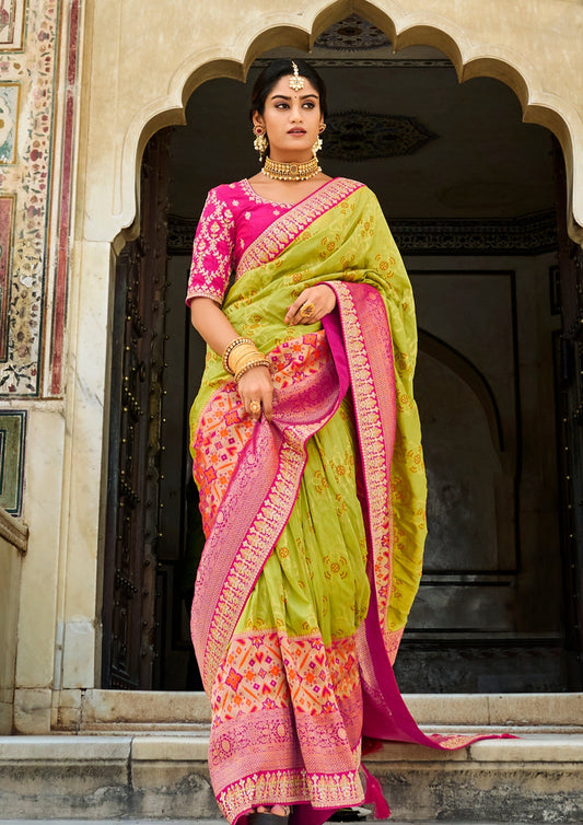 Banarasi Patola Silk Lime Green Saree