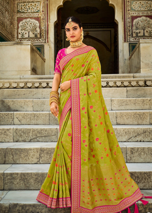 Soft Banarasi Silk Meenakari Saree (Green)