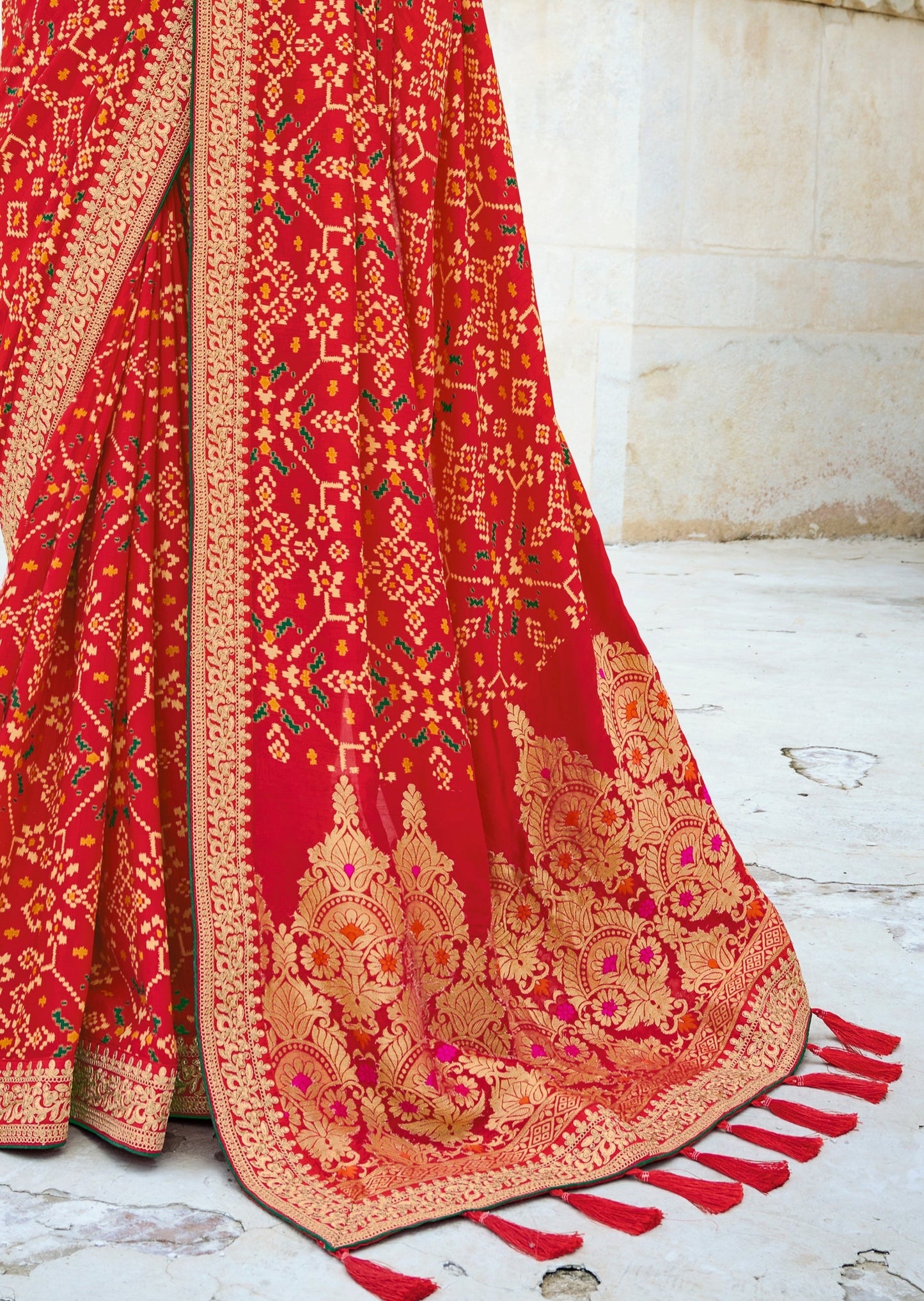 Banarasi Patola Silk Scarlet Red Saree