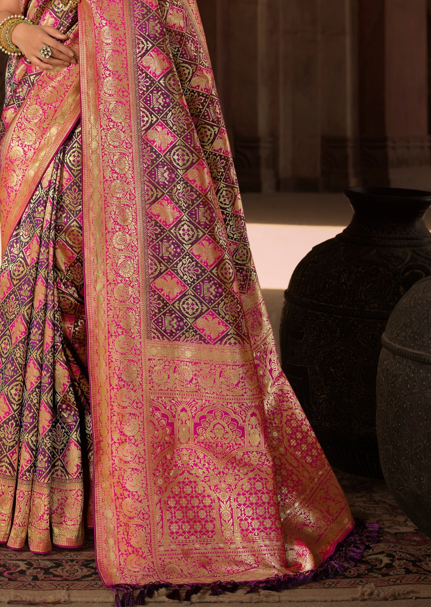 Magenta Pink Banarasi Patola Saree