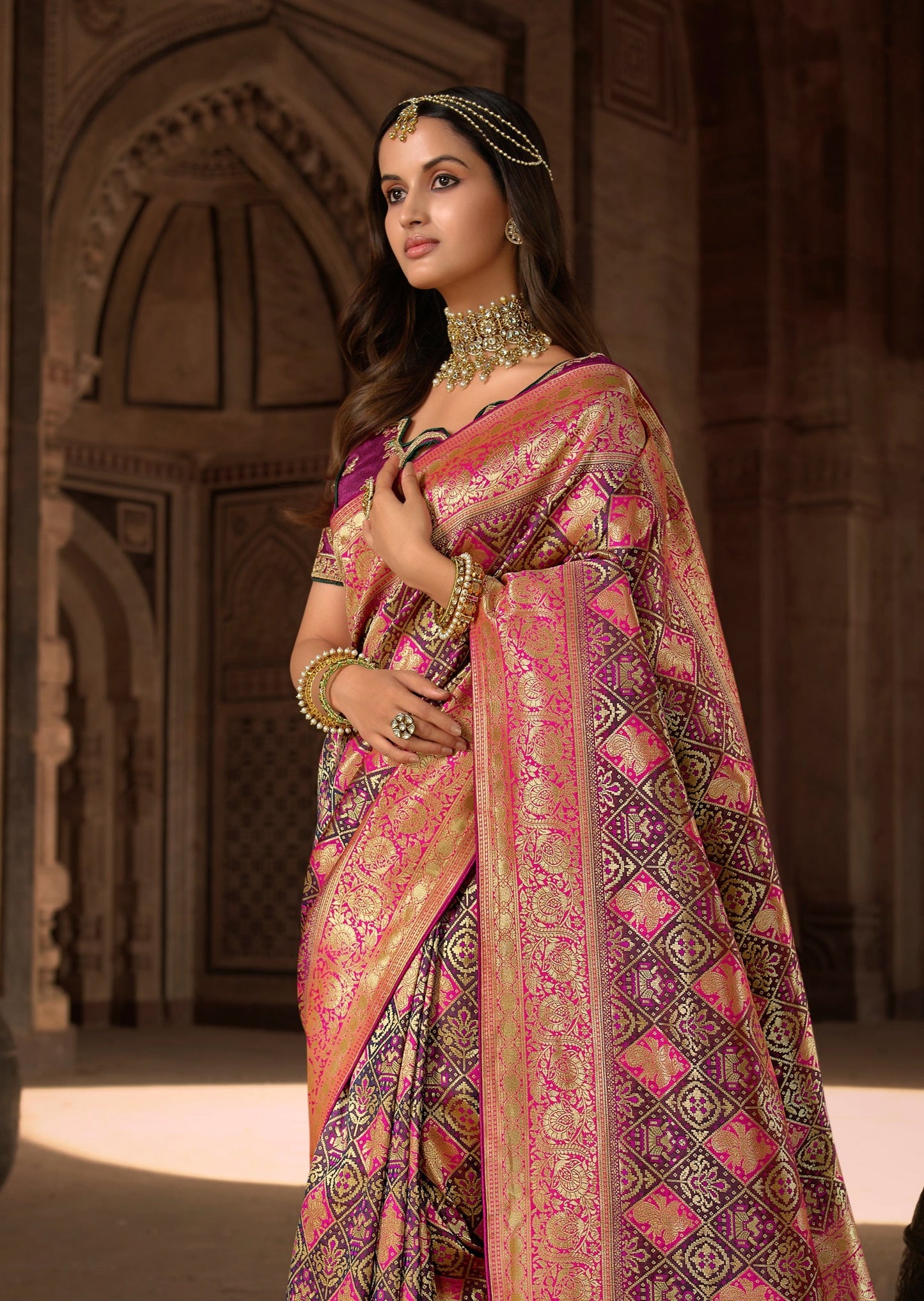 Magenta Pink Banarasi Patola Saree