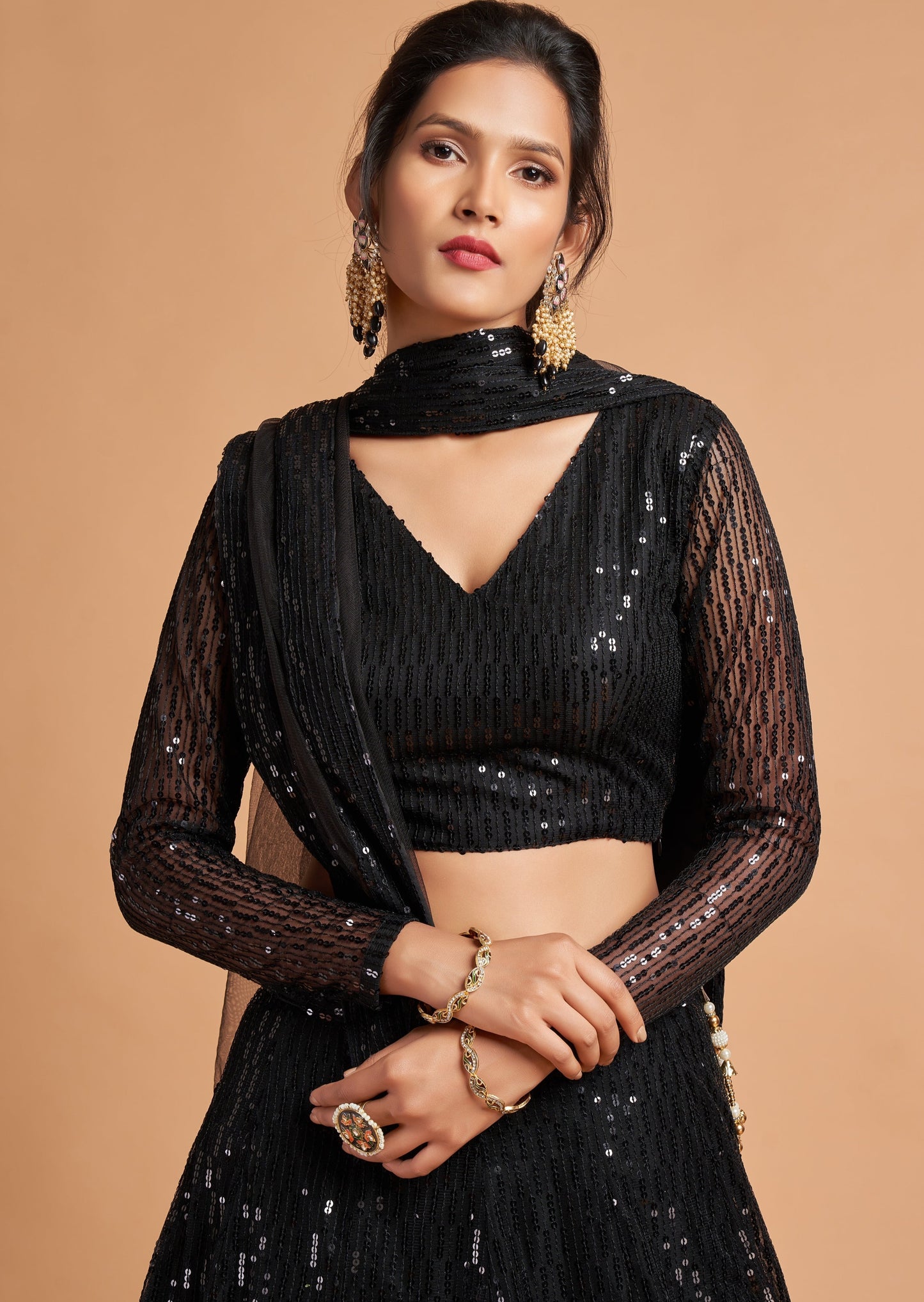 Jet Black Sequins Lehenga