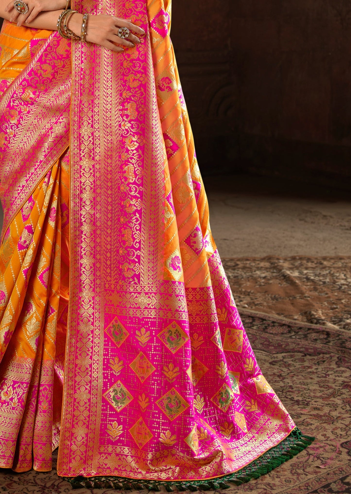 Yellow Banarasi Patola Silk Bridal Saree