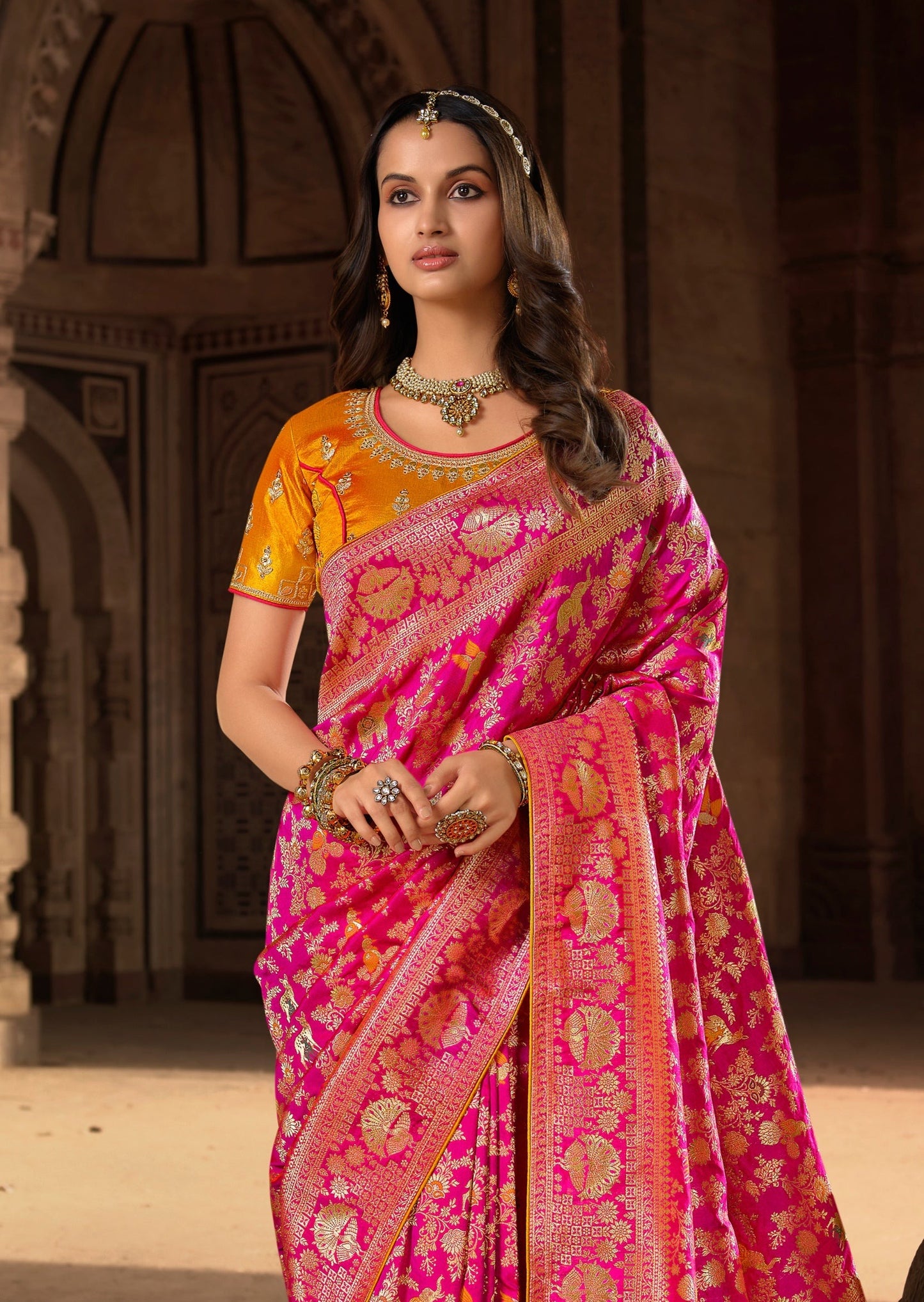 Rani Pink Banarasi Patola Silk Saree