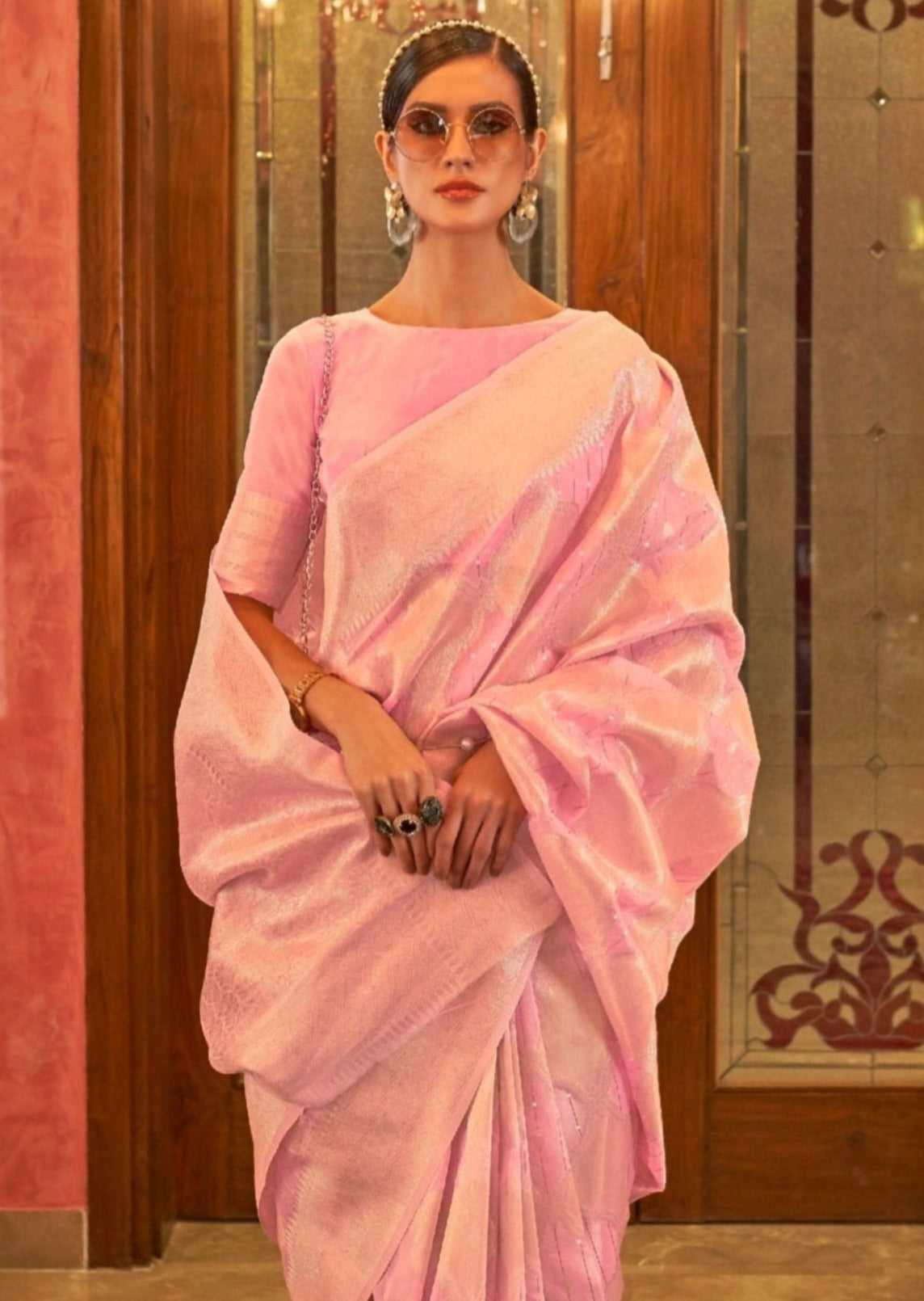 Banarasi Raw Silk Blush Pink Saree