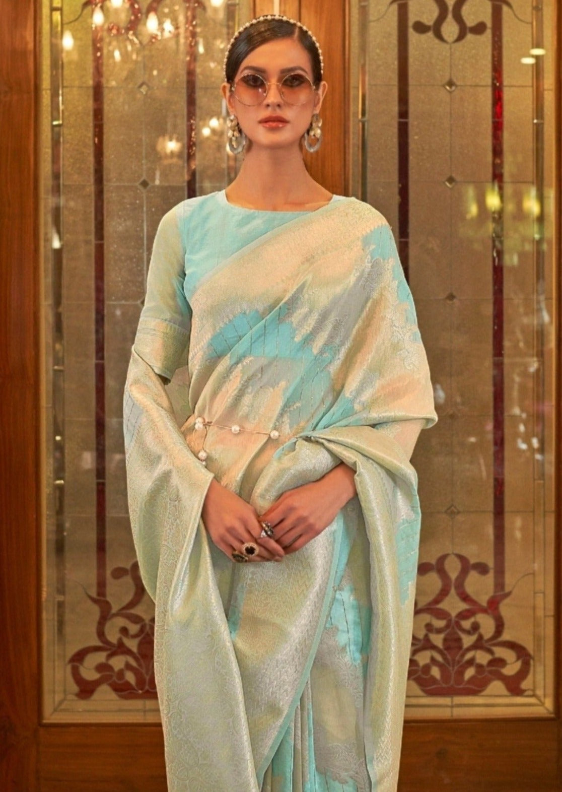 Banarasi Raw Silk Sky Blue Sequins Saree