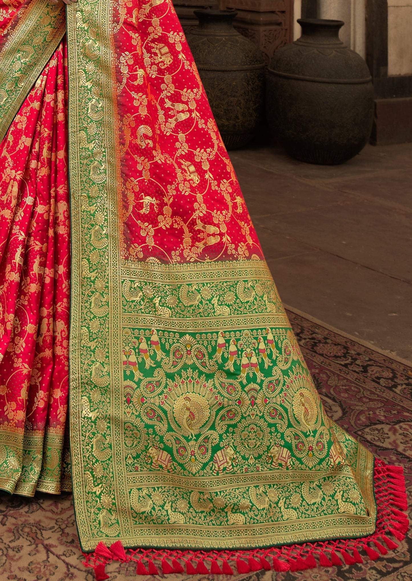 Red Banarasi Silk Bridal Saree with Meenakari