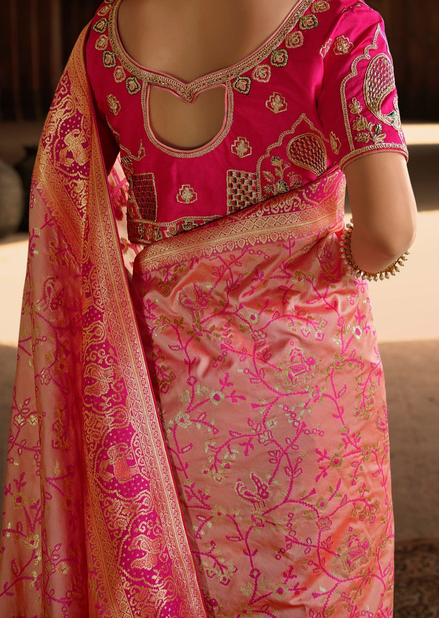 Banarasi Patola Silk Handloom Saree (Flamingo Pink)