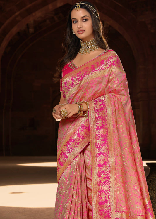 Banarasi Patola Silk Handloom Saree (Flamingo Pink)