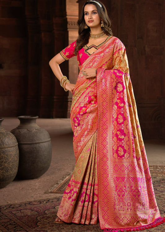 Light Gold Banarasi Patola Saree with Meenakari