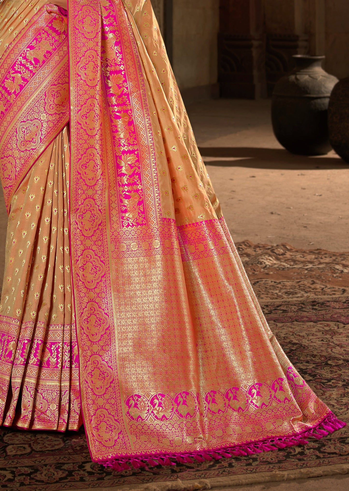 Beige Banarasi Silk Handloom Saree