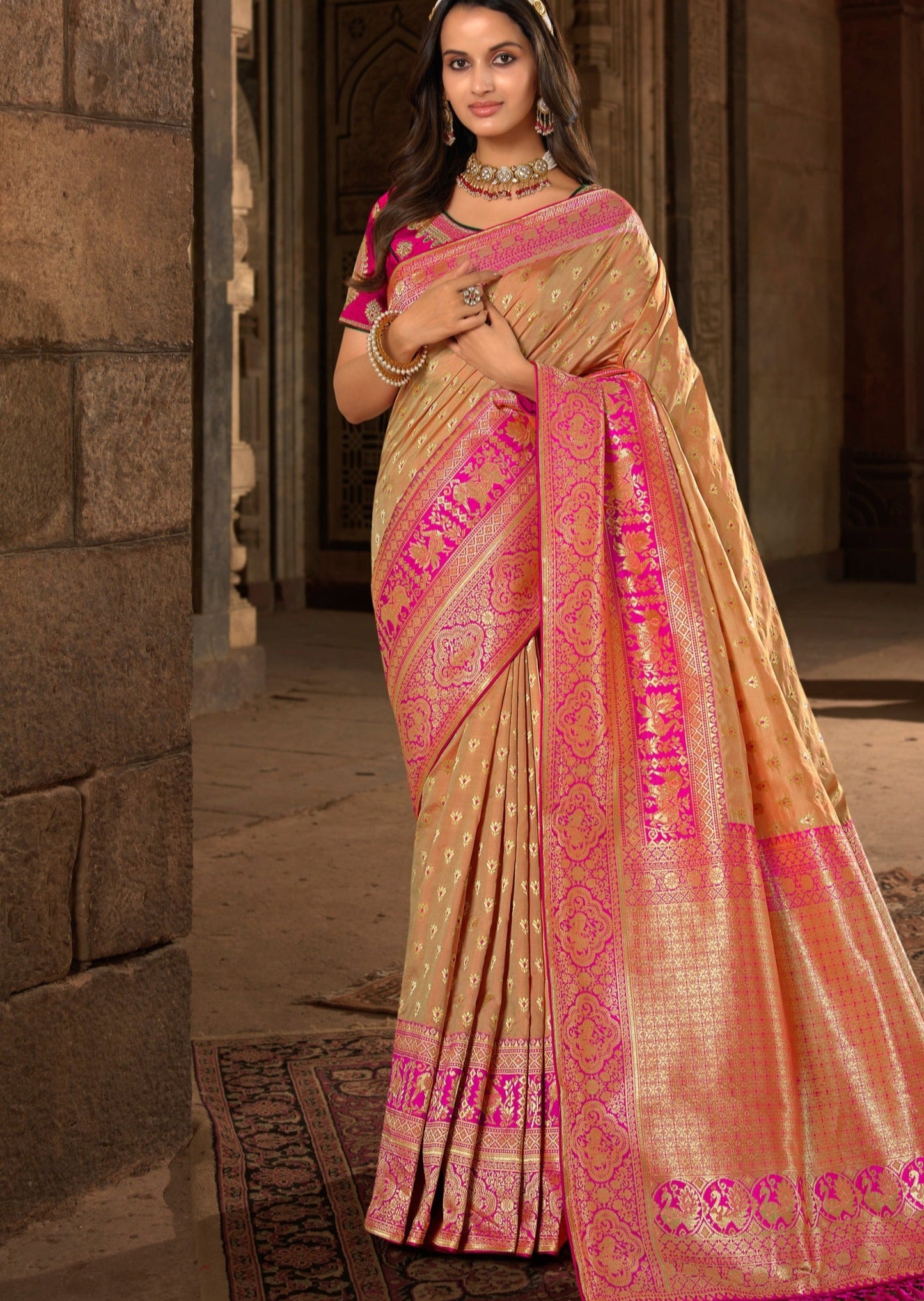 Beige Banarasi Silk Handloom Saree