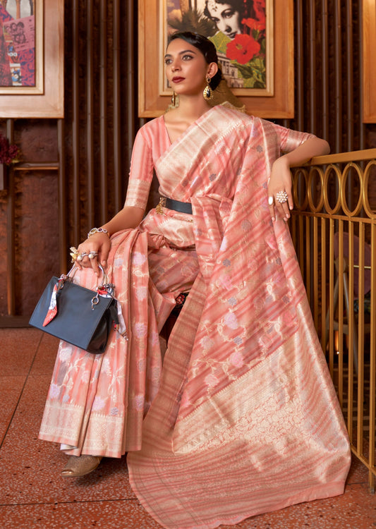 Pure Handloom Linen Rose Peach Saree