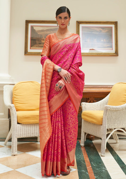Rani Pink Banarasi Patola Silk Saree