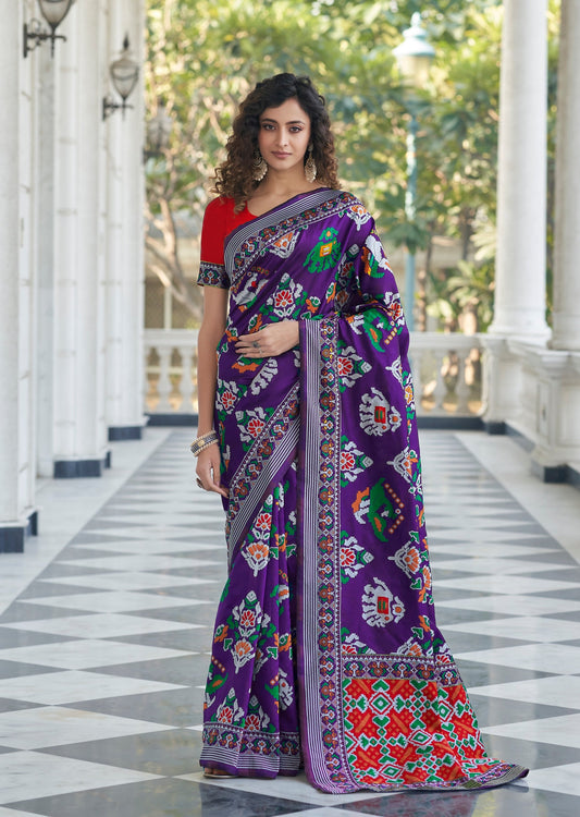 Hemalata Violet Purple Patola Ikkat Saree