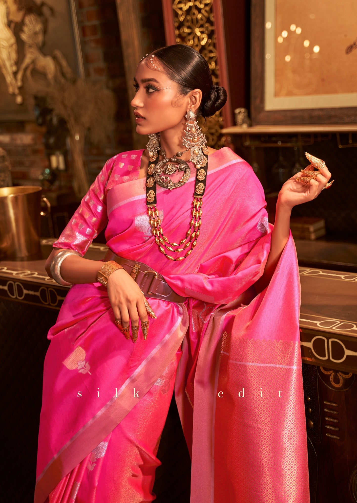 Banarasi Katan Silk Pink Zari Bridal Saree
