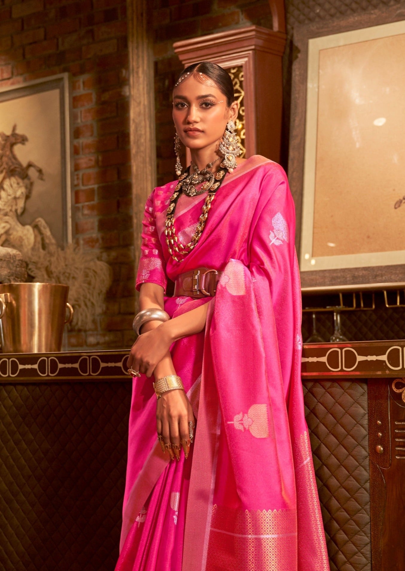 Banarasi Katan Silk Pink Zari Bridal Saree