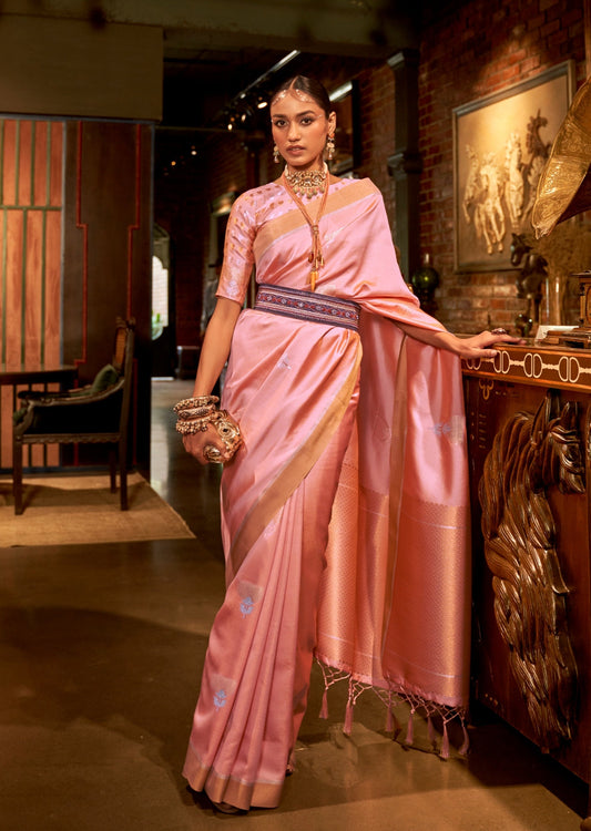Katan Silk Banarasi Handloom Pink Zari Saree