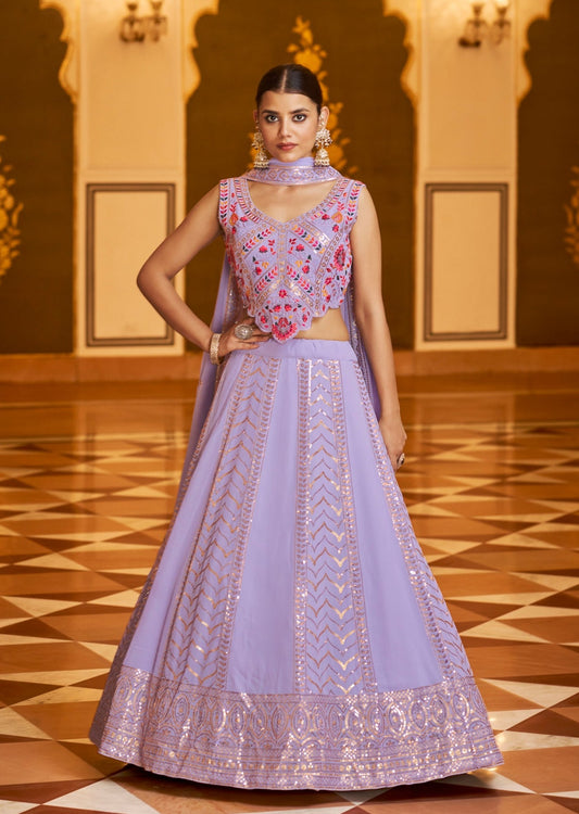 Lavender Purple Sequins Lehenga Choli