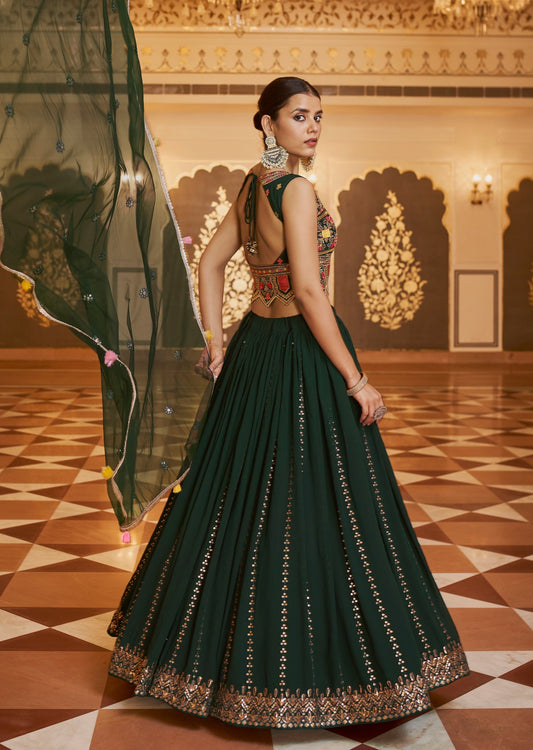 Dark Green Sequins & Thread Work Lehenga Choli